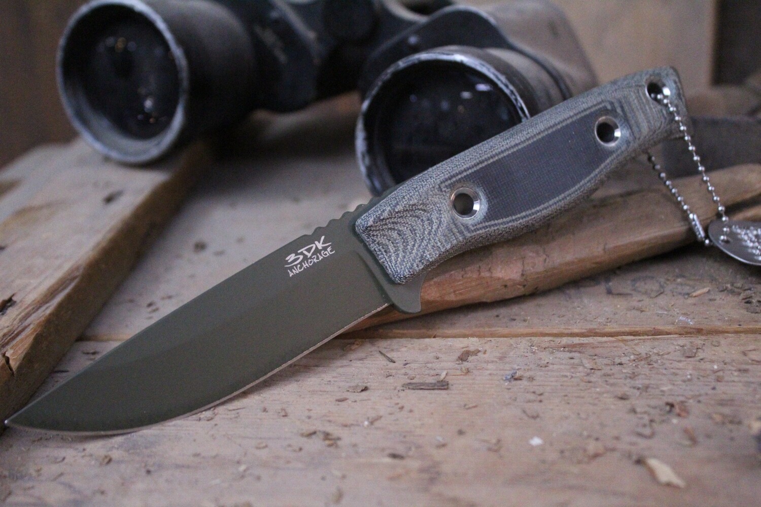 3DK MAK 4&quot; Fixed Drop Point, OD Green Cerakote N690 Blade / Black Micarta Handle