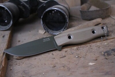 3DK MAK 4" Fixed Drop Point, OD Green Cerakote K110 Blade / Desert Tan G10 handle