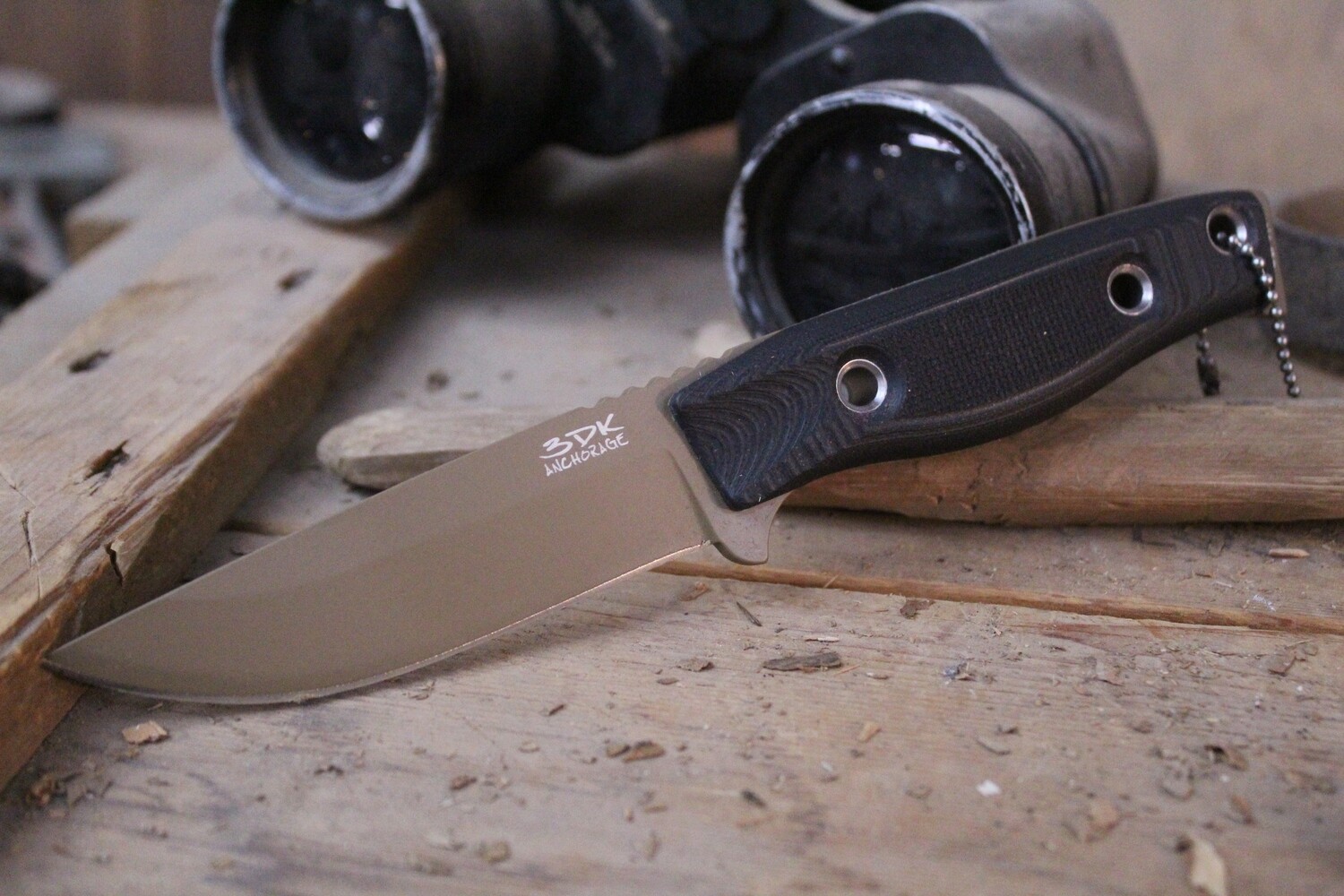 3DK MAK 4&quot; Fixed Drop Point, Desert Tan Cerakote K110 Blade / Black G10 handle