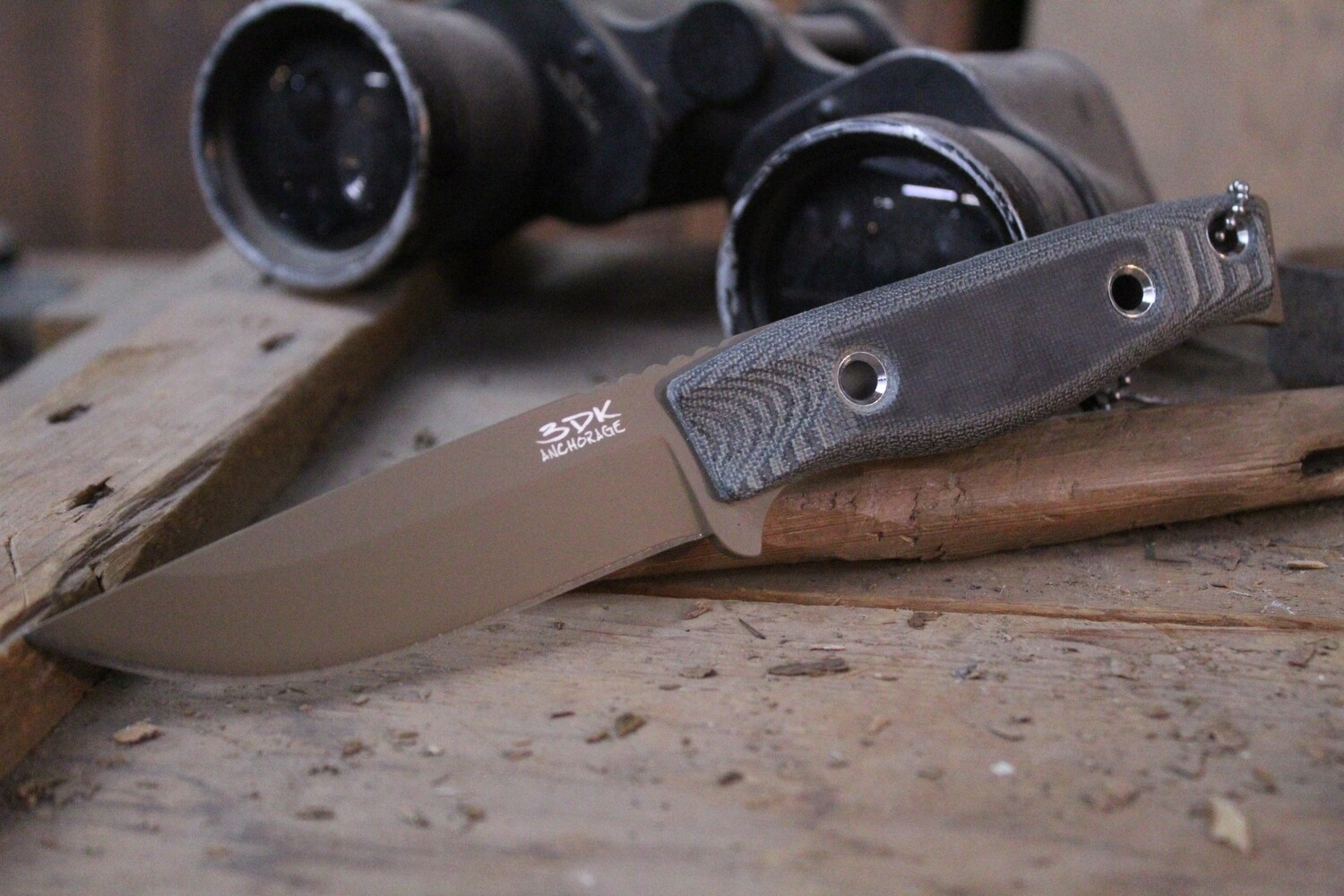 3DK MAK 4&quot; Fixed Drop Point, Desert Tan Cerakote N690 Blade / Black Micarta handle