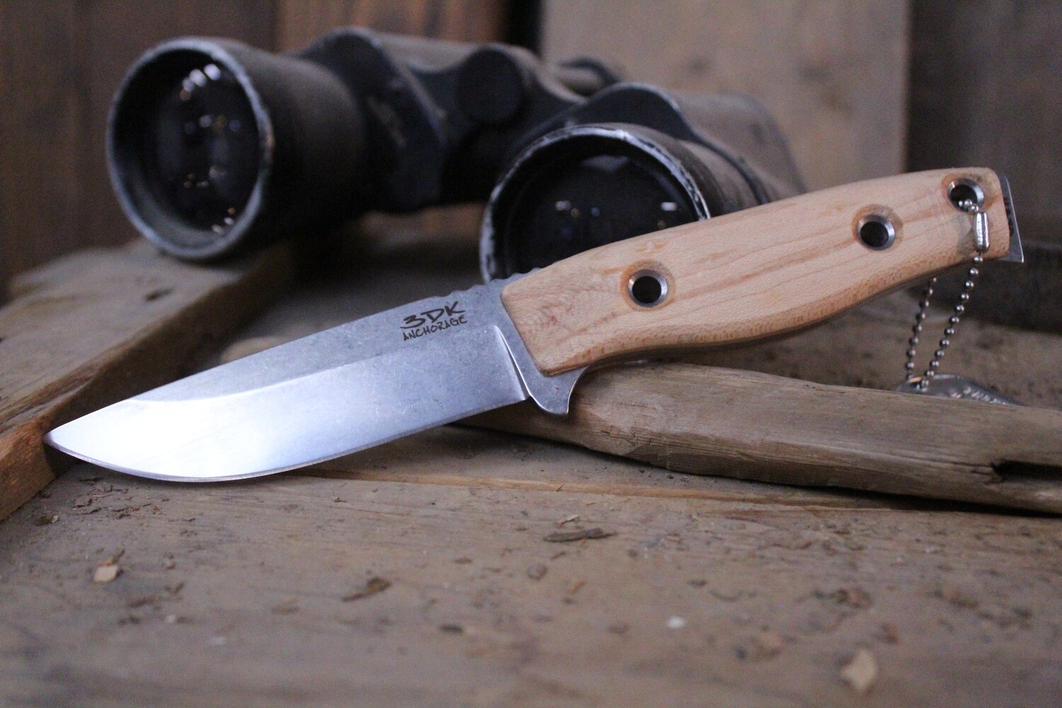 3DK MAK 4&quot; Fixed Drop Point, N690 Blade / Birds Eye Maple Handle