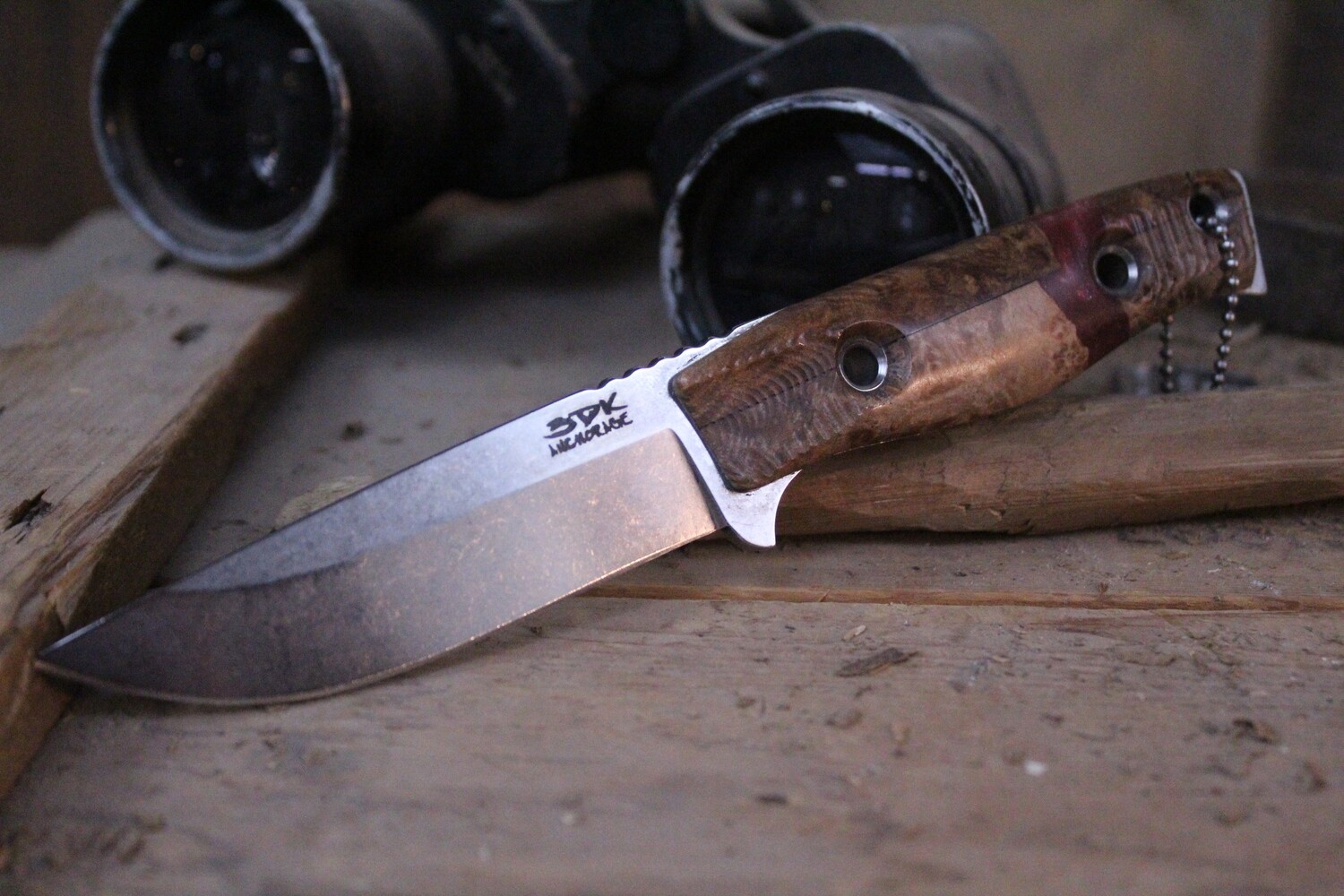 3DK MAK 4&quot; Fixed Drop Point, N690 Blade /  Birchwood &amp; Resin Handle