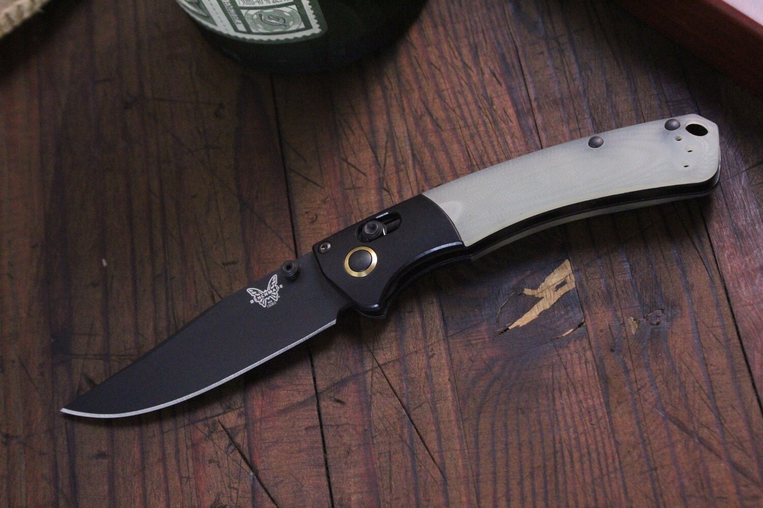 Benchmade Mini Crooked River 3.4&quot; AXIS Lock Knife / Black / Jade G10 ( Pre Owned )