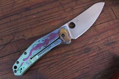Spyderco ColorfulFilth Edition SpydieChef 3.3" Frame Lock Knife, Artwork Anodized Titanium/ Satin