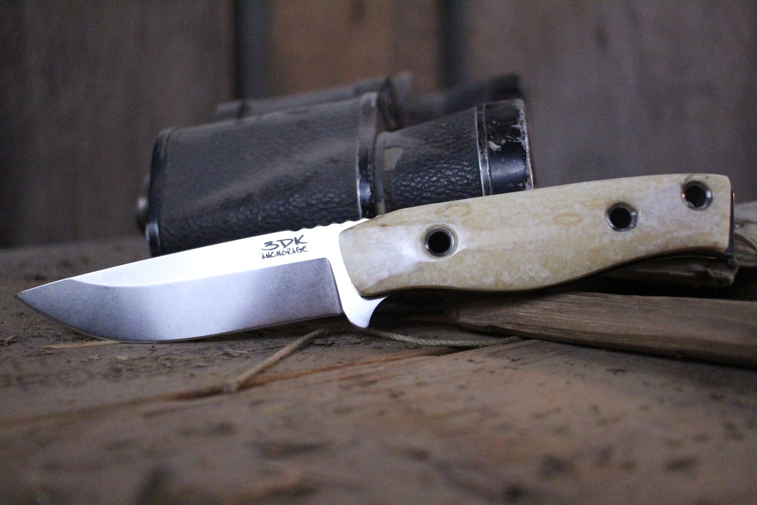 3DK MAK 4&quot; Fixed Drop Point, N690 Blade / Fossilized Walrus Ivory
