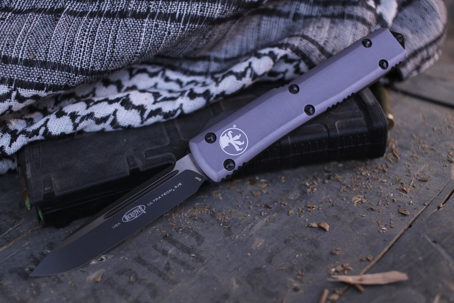Microtech Ultratech S/E 3.4&quot; OTF Automatic Knife / Gray Aluminum / Black