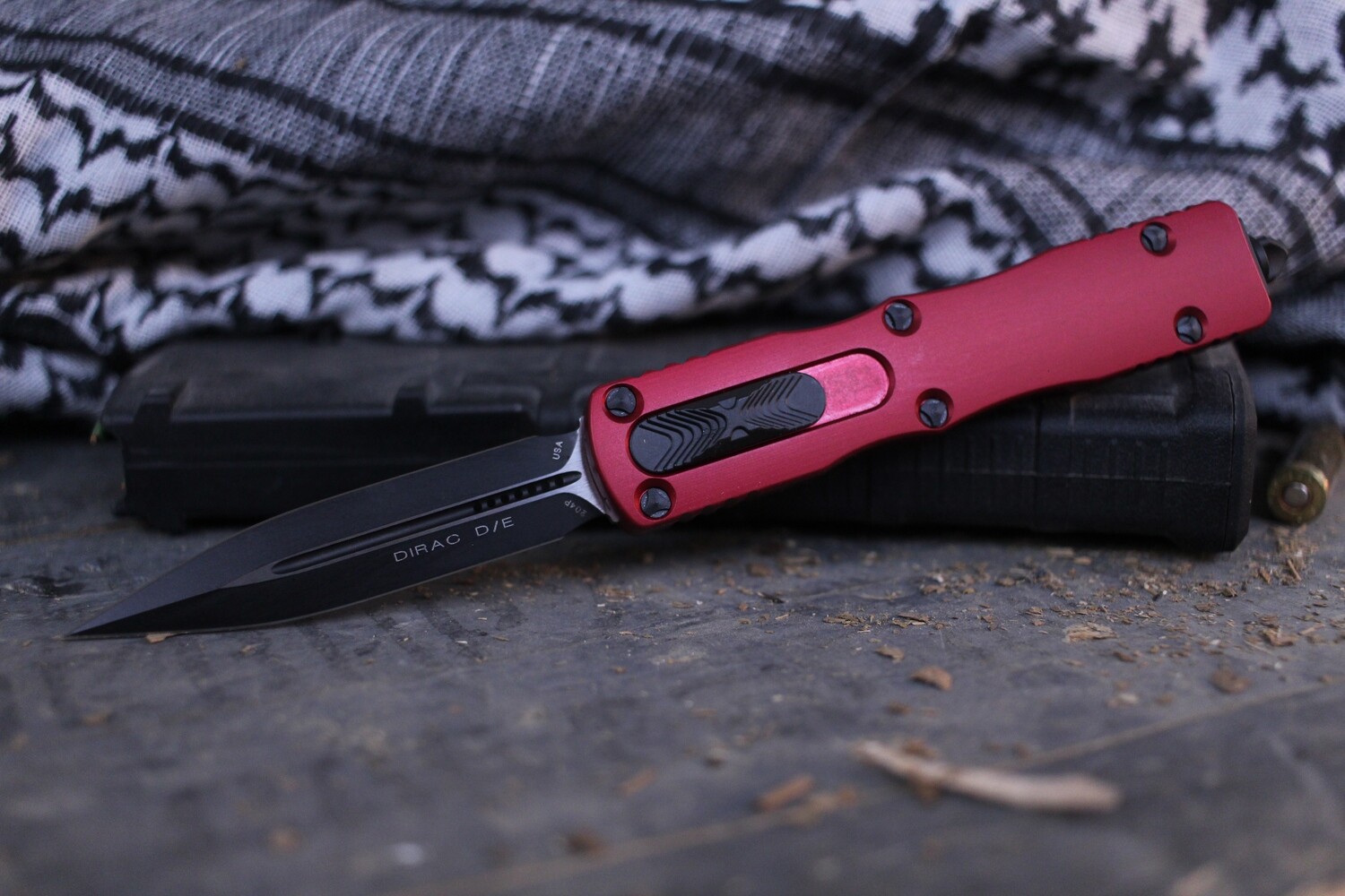 Microtech 225-1RD Dirac 2.92&quot; AUTO OTF Knife / Red Aluminum / Black Double Edge