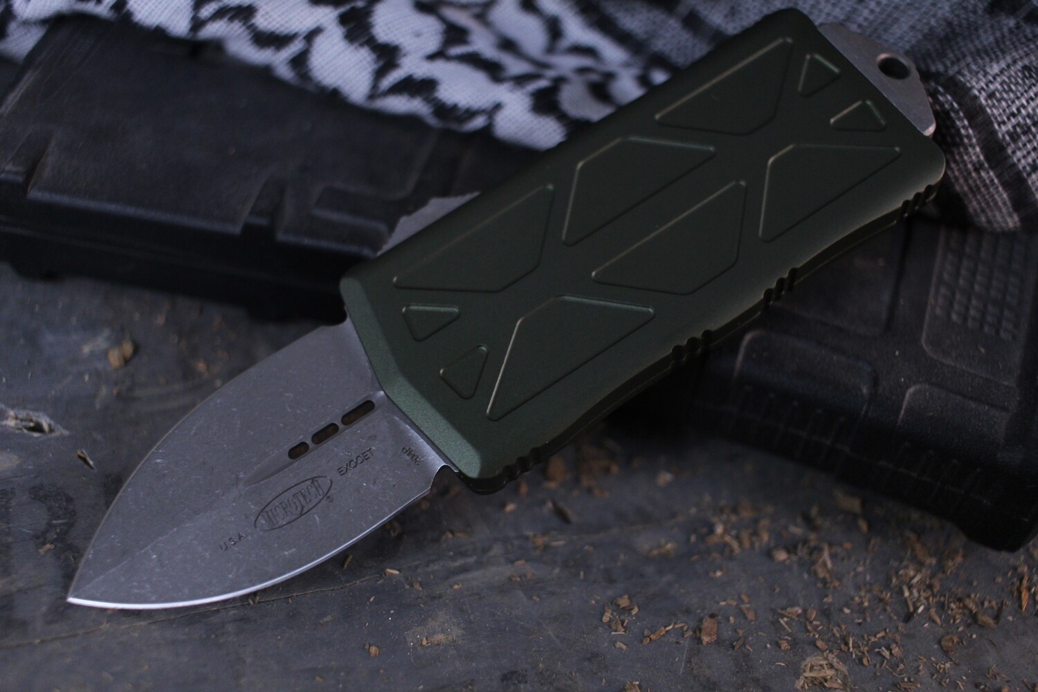 Microtech Exocet Dagger 1.9&quot; CA Legal OTF Automatic Knife / OD Green / Apocalyptic