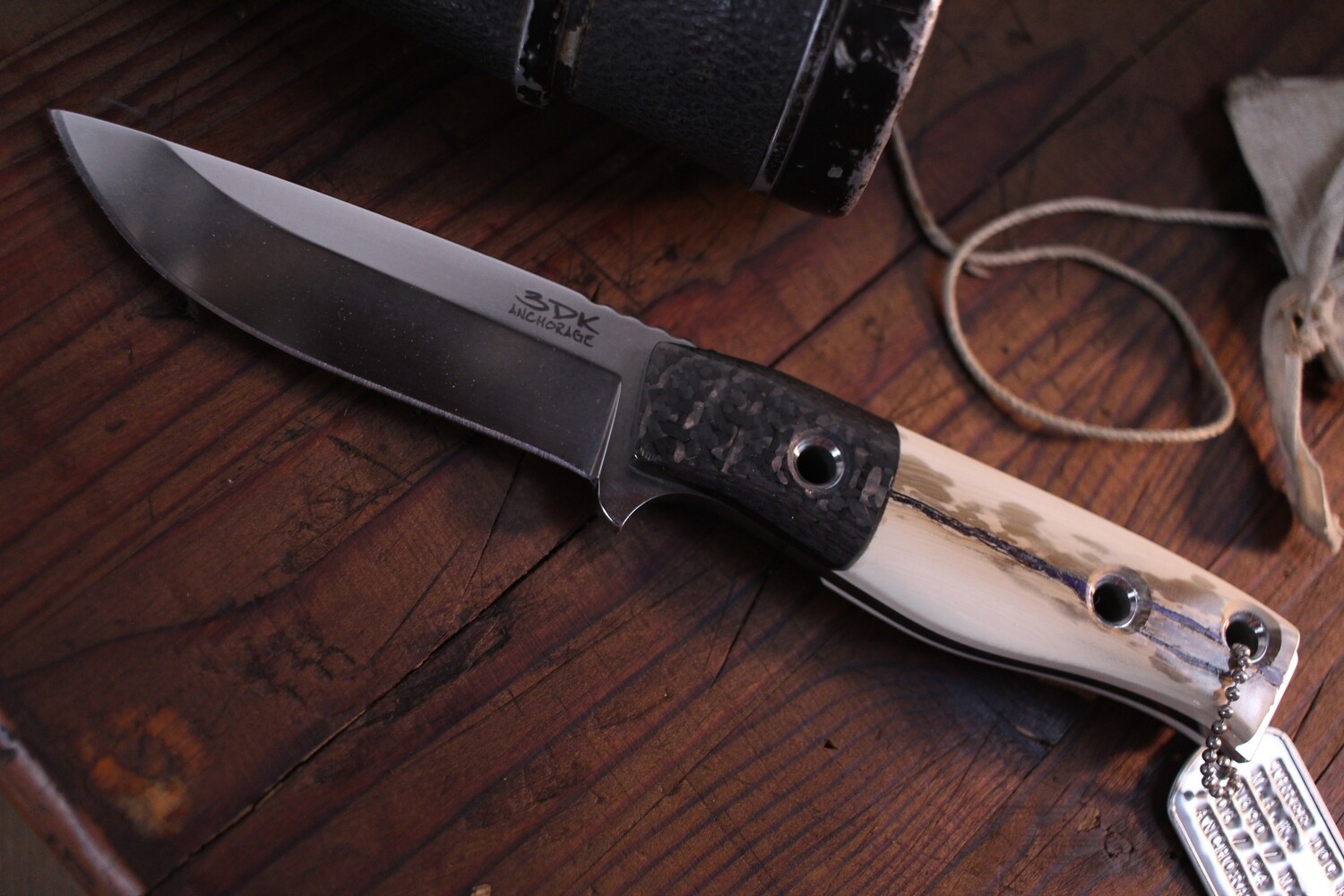 3DK Custom MAK 4&quot; Fixed Drop Point, K110 Blade / CF Bolster Mammoth Ivory Handle