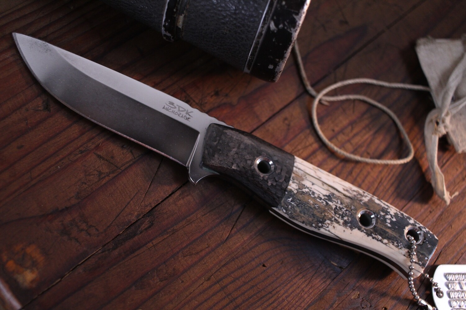 3DK Custom MAK 4&quot; Fixed Drop Point, M390 Blade / CF Bolster Mammoth Ivory Handle