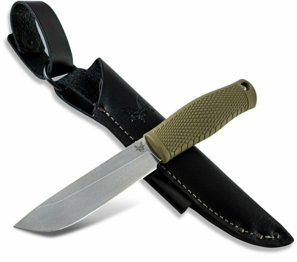 Benchmade Leuku 5.19&quot; Fixed Blade / Green Santoprene / Satin 3V ( Discontinued )