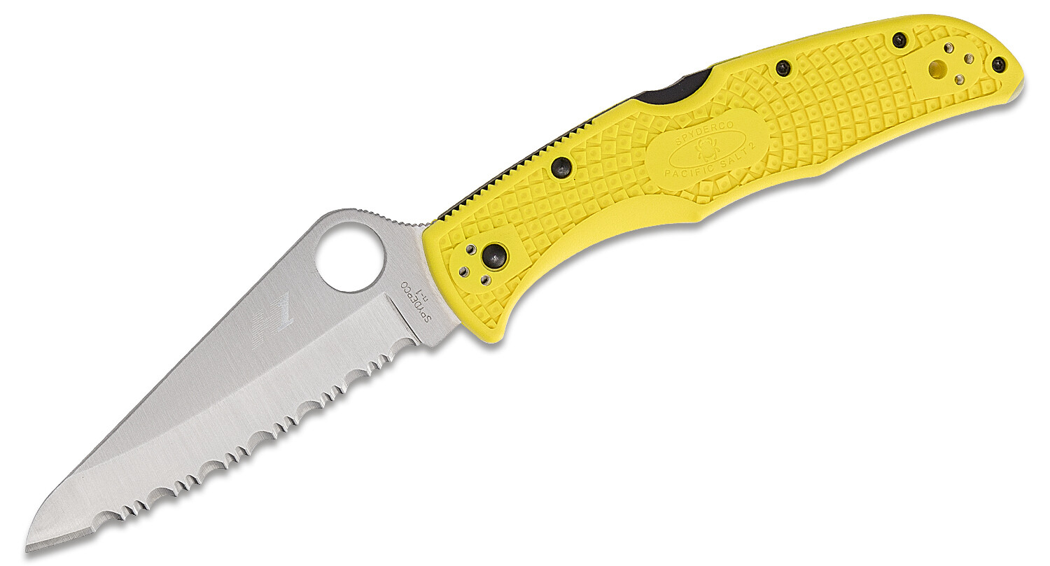 Spyderco Pacific Salt 2 3.81 Knife, Yellow FRN / H-1 Satin Serrated