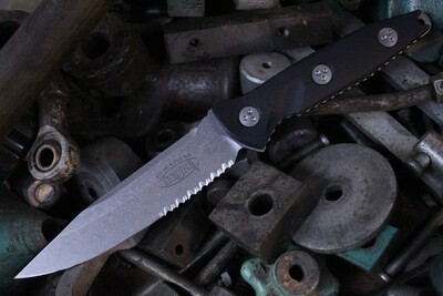 Microtech Socom Alpha 5" Fixed Blade Knife / Black G-10 / Stonewash Partial Serrations