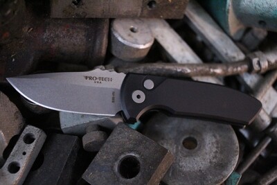 Protech SBR 2.5" Automatic Knife / Black Aluminum / Stonewashed Blade