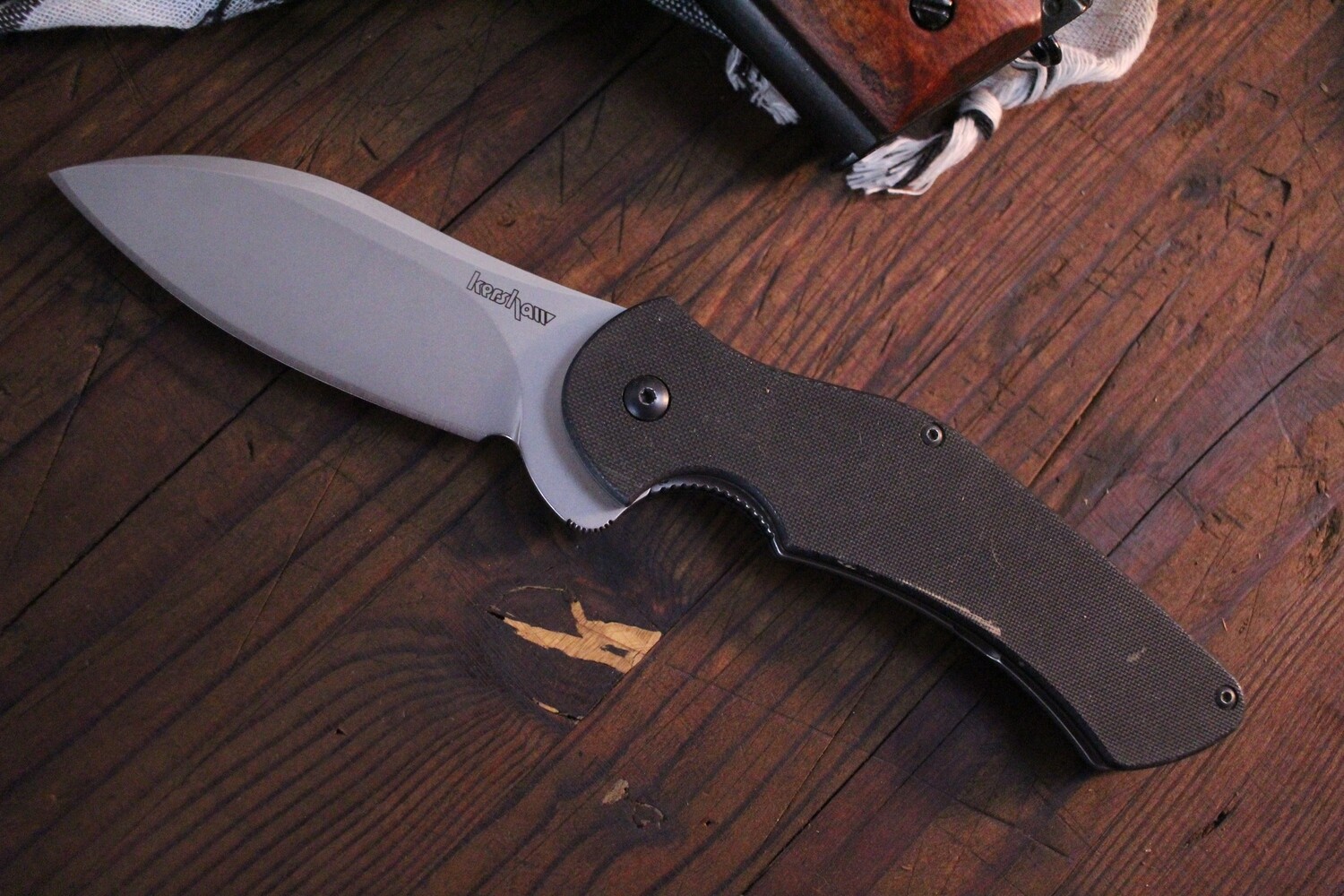 Kershaw Junkyard Dog II 3.75&quot; Liner Lock Knife / Black G-10 / Bead Blast ( Pre Owned )