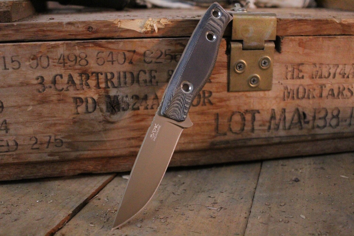 3DK MAK 4&quot; Fixed Drop Point, Desert Tan Cerakote N690 Blade / Black Micarta handle ( Pre Owned )