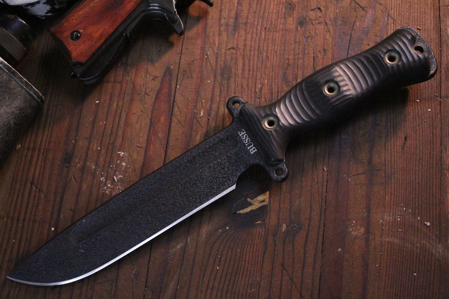 Busse Combat Team Gemini Light Brigade 7.75&quot; Combat Knife / Black G10 / Tanker Gret INFI ( Pre Owned )