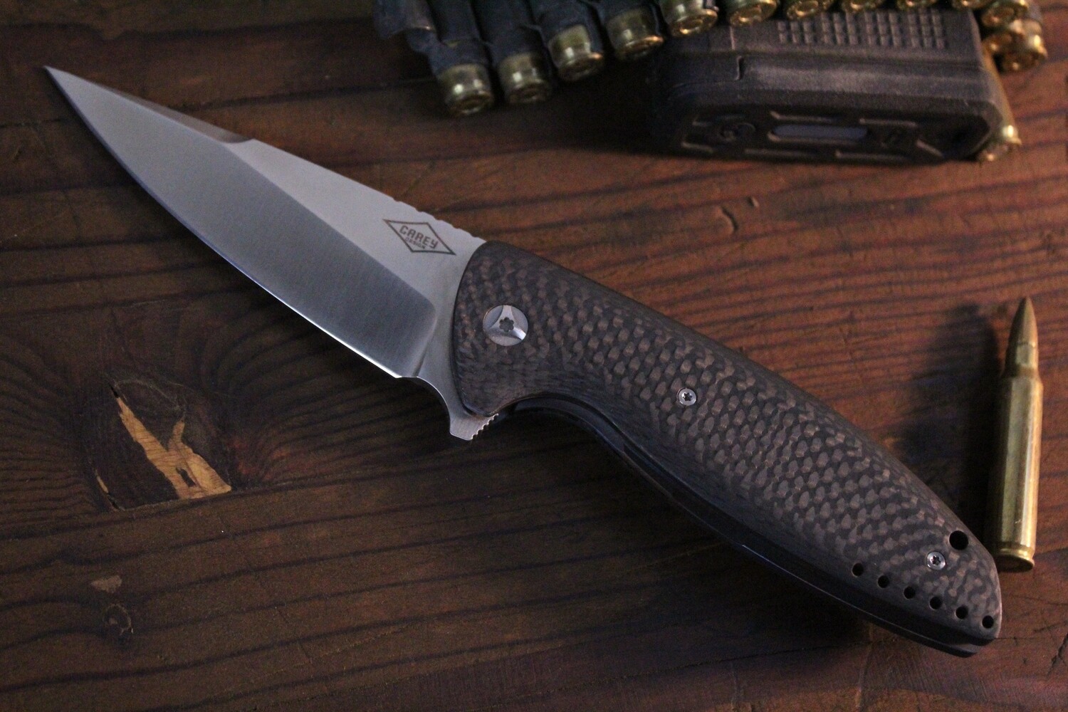 Monterey Bay Knives VLD 3.5&quot; Folding Knife / CF &amp; Flamed Ti / Satin M390 ( Pre Owned )