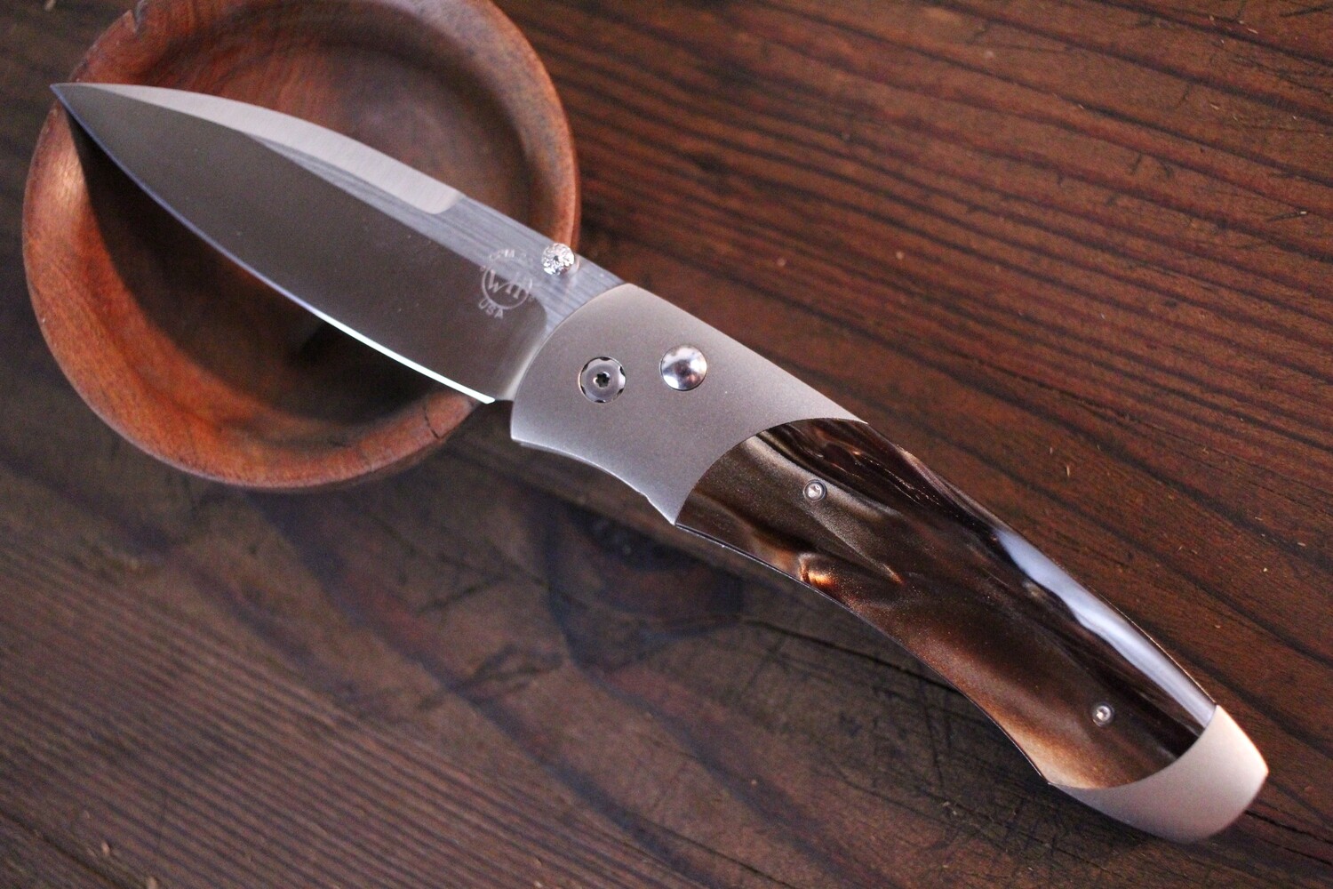 William Henry Studio A300-3 3&quot; Button Lock Folder / Titanium &amp; Brown Kirinite / Satin 20CV