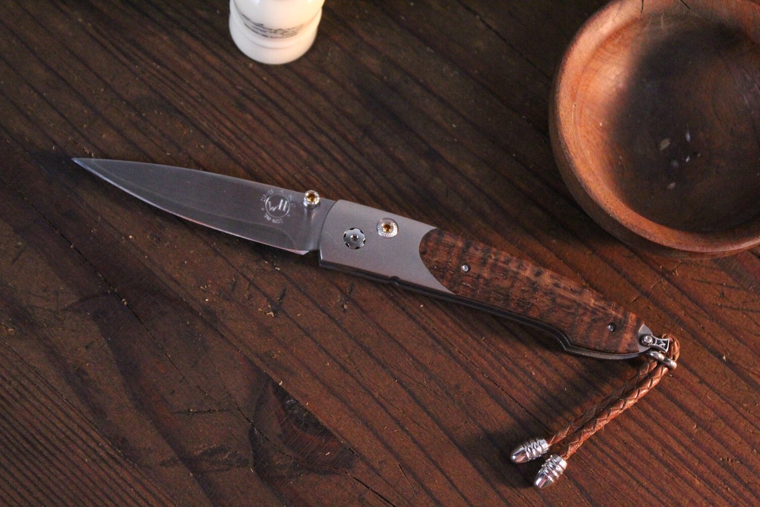 William Henry Lancet B10 Curly Maple 2.75&quot; Citrine Studded Button Lock Folder / Titanium &amp; Curly Maple / ZDP-189