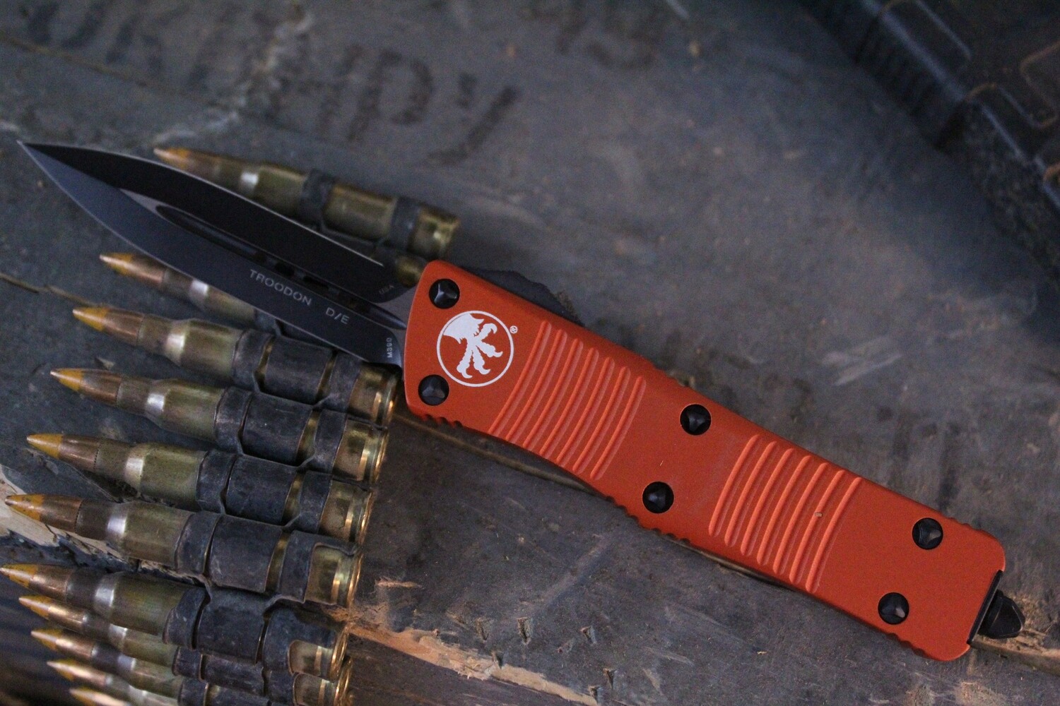 Microtech Troodon OTF D/E 3&quot; Tactical Automatic Knife / Orange / Black 