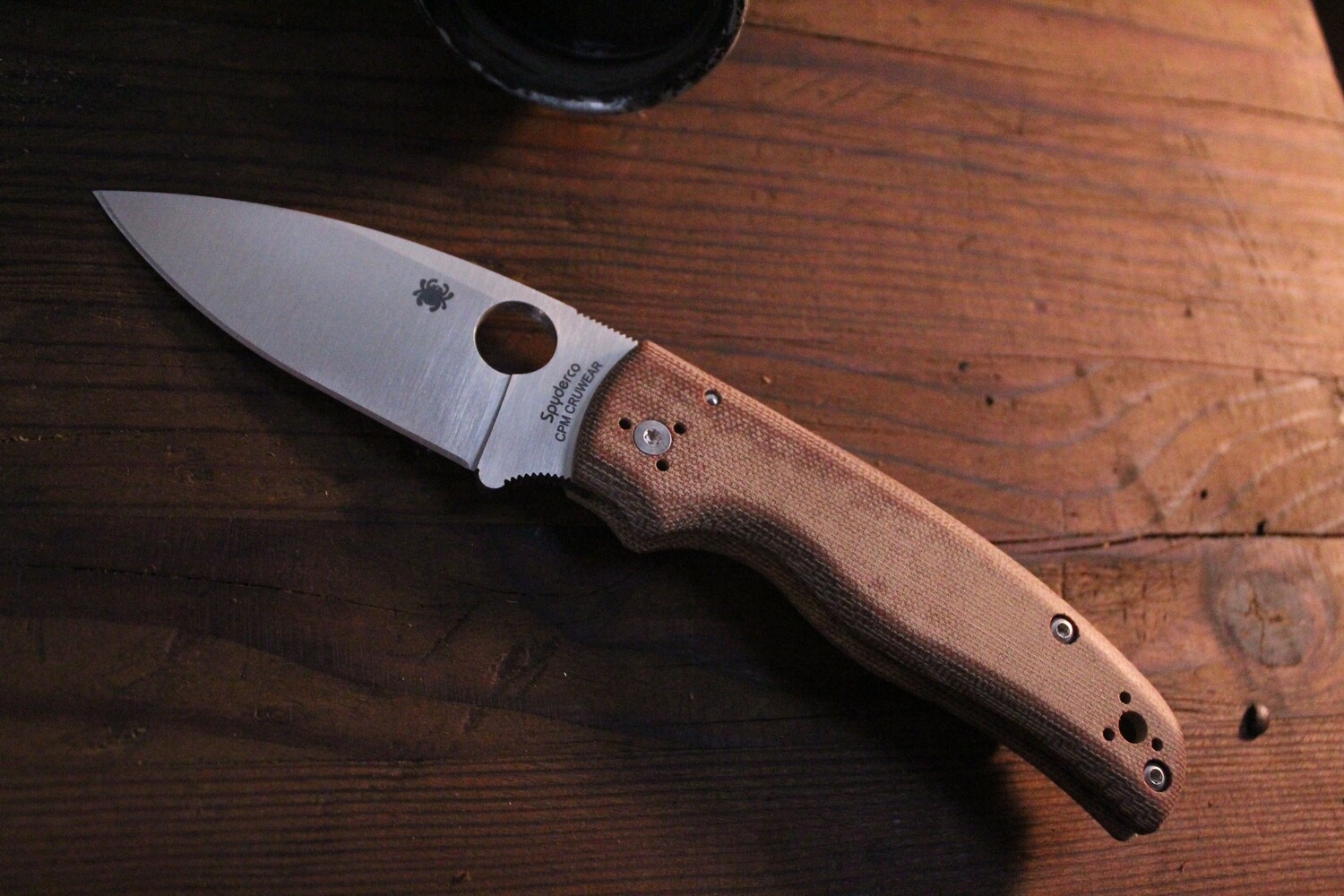 Spyderco Shaman Sprint Run 3.58&quot; Folding Knife / Natural Micarta / Satin CRU-wear ( Pre owned)