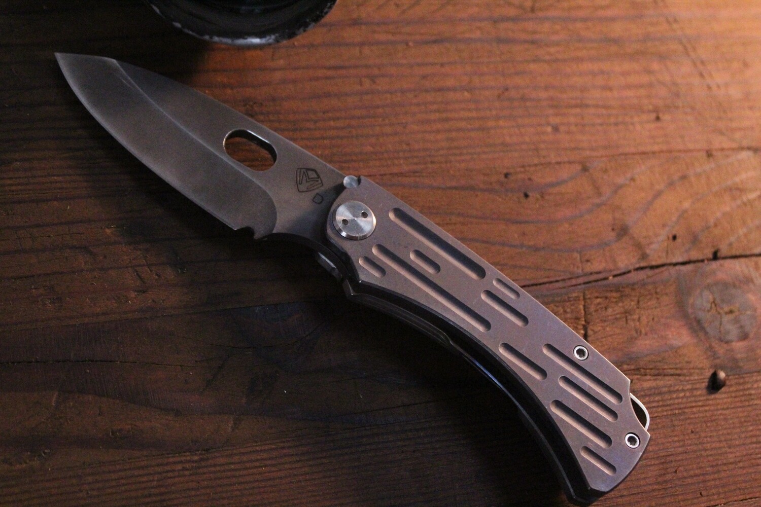 Medford Knife and Tool (MKT) Colonial T 3.5&quot; Frame Lock Knife, Tumbled Titanium / Stonewash ( Pre Owned )
