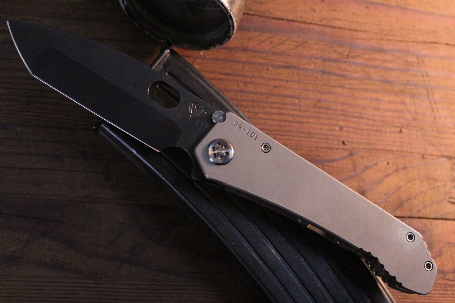 Medford Knife and Tool (MKT) 187DP 4.25&quot;  Frame Lock Knife / Tumbled Titanium / Black PVD (Pre Owned)