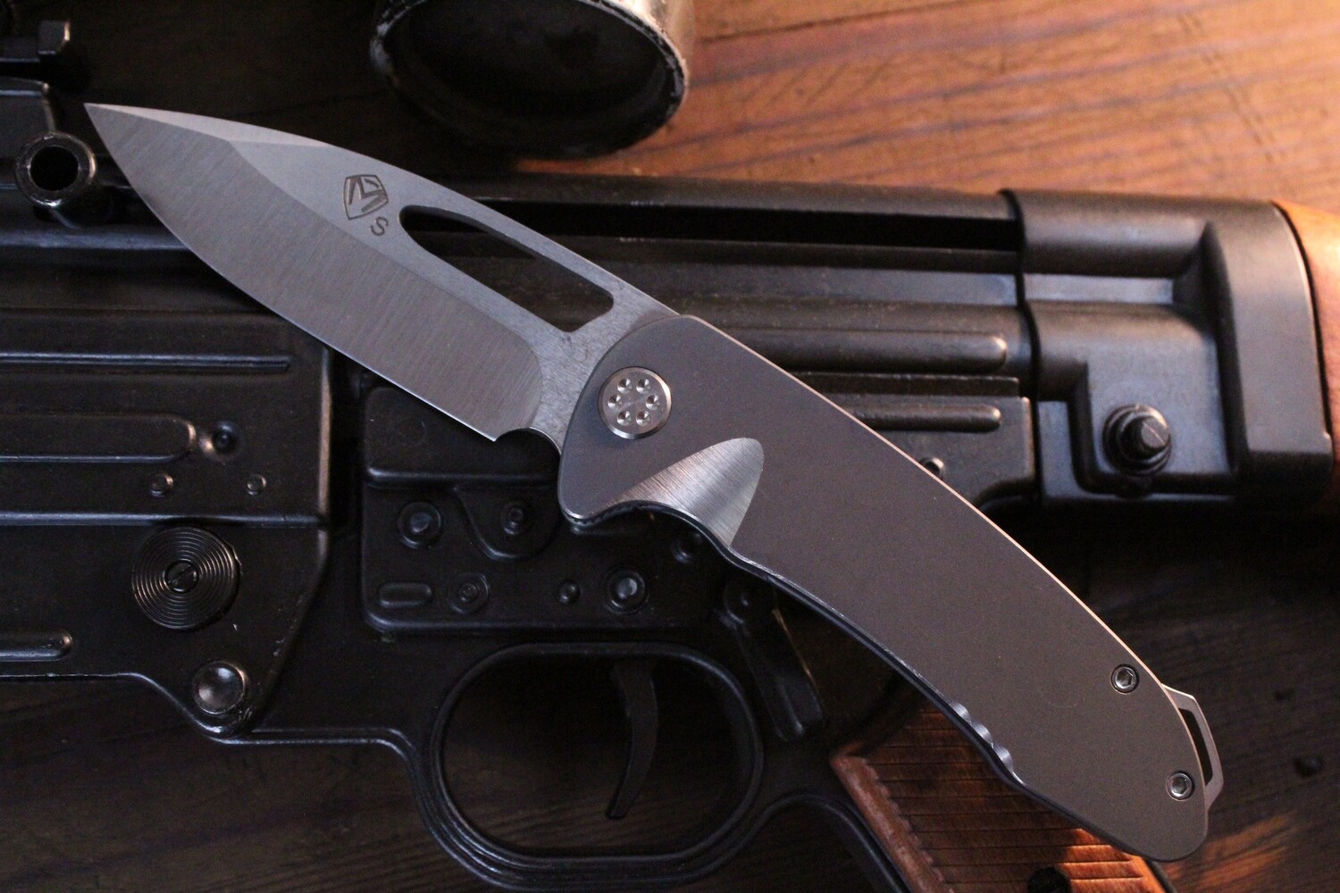 Medford Knife and Tool (MKT) On Belay 4.125&quot; Frame Lock Knife / Faded Anodized Titanium / Stonewash ( Pre Owned )