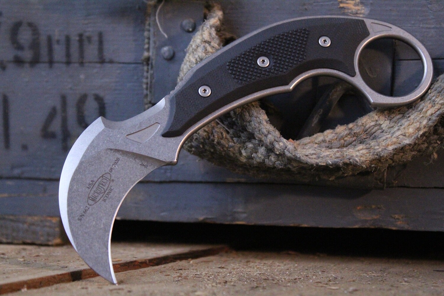 Microtech Bastinelli Creations Iconic 2.25&quot; Karambit / Stonewash / Right Hand Carry / Black Kydex