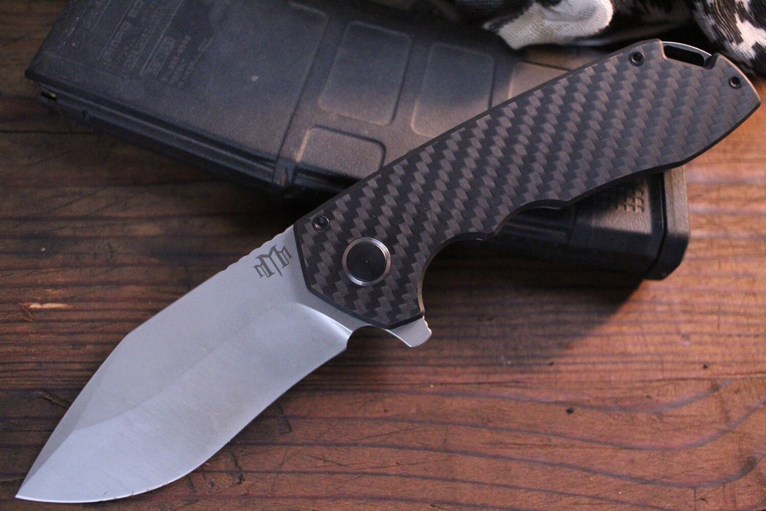 M3 Tactical Tech Ranger 3.7&quot; Folding Knife / Carbon Fiber &amp; Titanium / Stonewashed M390 ( Pre Owned )