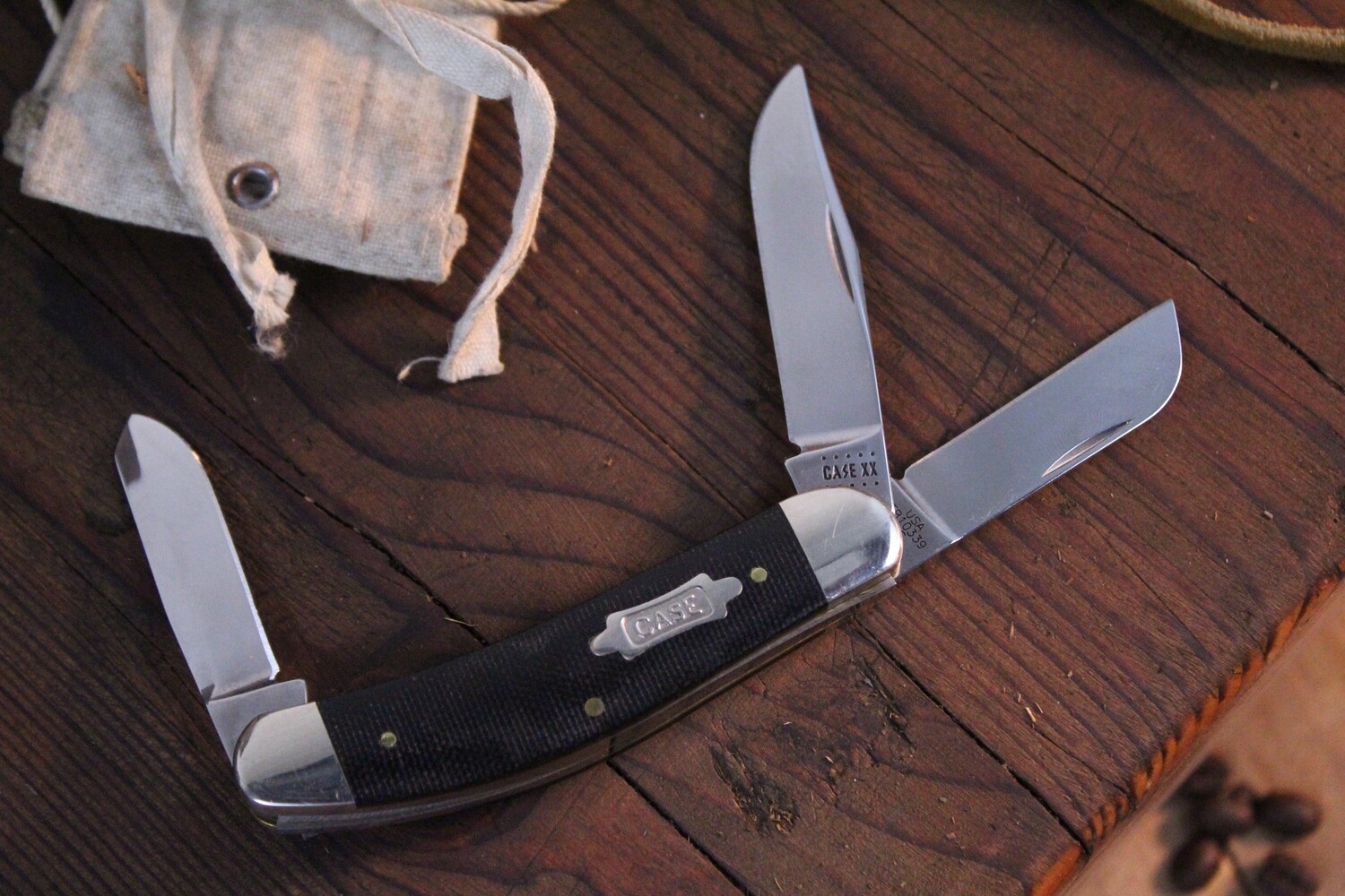Case Sowbelly Trapper TB3339CV 3.88&quot; / Black Micarta / Silver Bolsters / Spey ( Pre Owned )