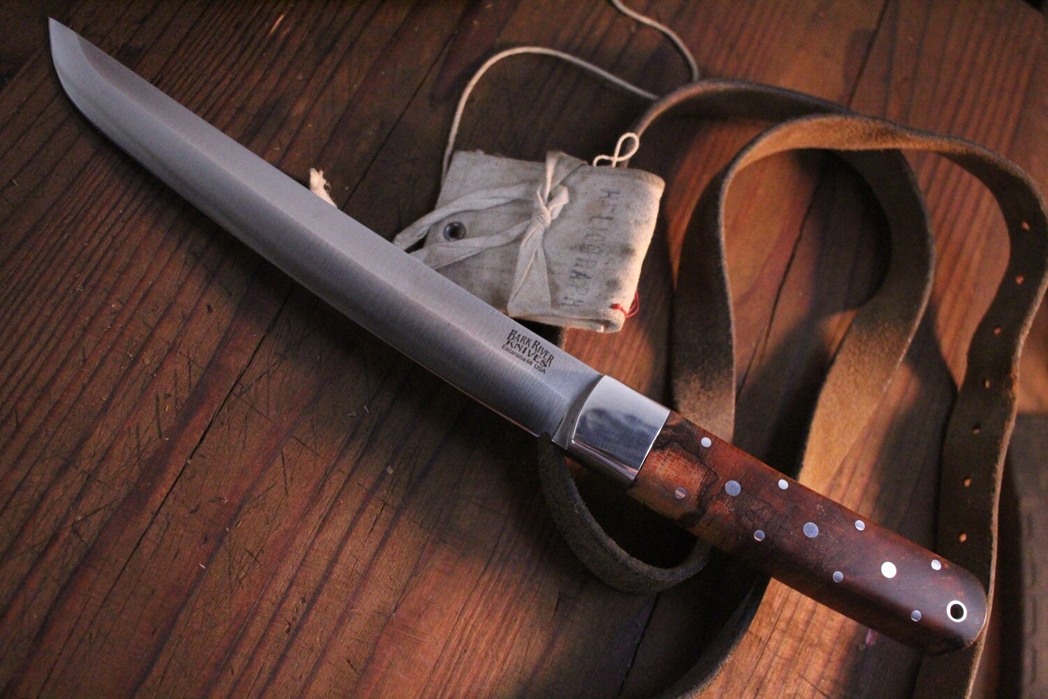 Bark River Limited Edition Tanto 9&quot; Fixed Blade Knife / Ochre Spalted Maple Burl / Satin 52100 ( Pre Owned )