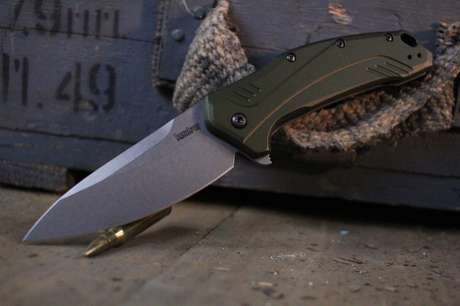 Kershaw Link 3.25&quot; Assisted Opening Flipper Knife / Green Aluminum / Stonewash 20CV ( Pre Owned )