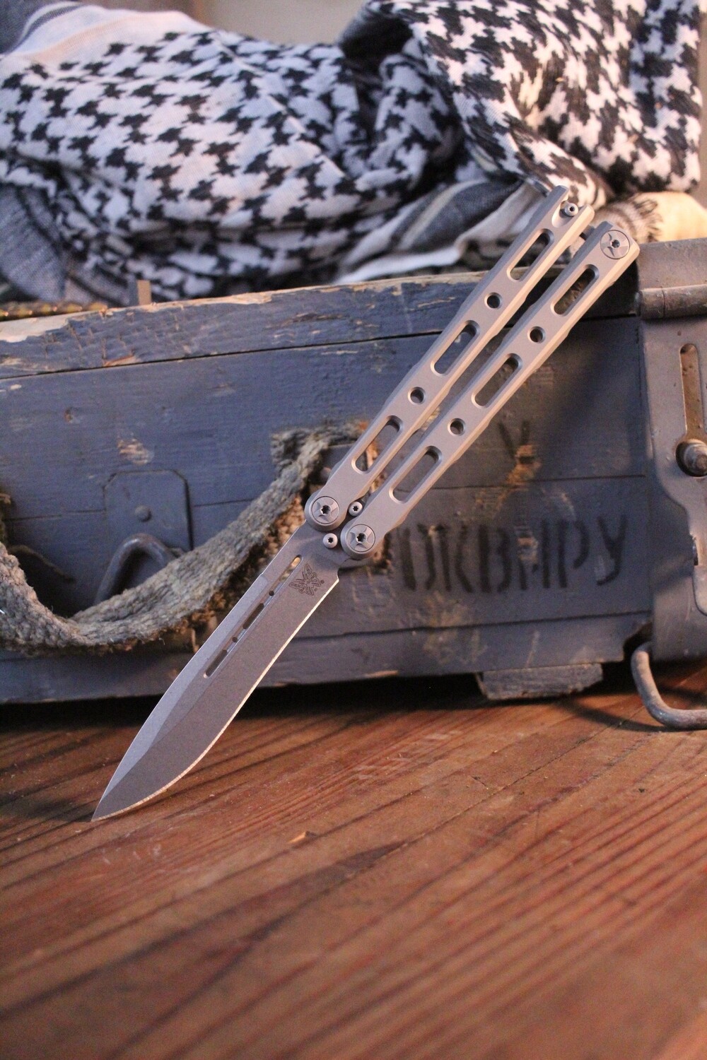 Benchmade 85 BaliSong 4.40&quot; Butterfly Knife / Titanium / Satin / Stainless Steel ( Prototype )