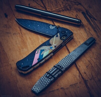Benchmade ColorfulFilth Edition Bugout Knife / Anodized &amp; Cerakote Custom Titanium Scales / Black Star Pattern S30V