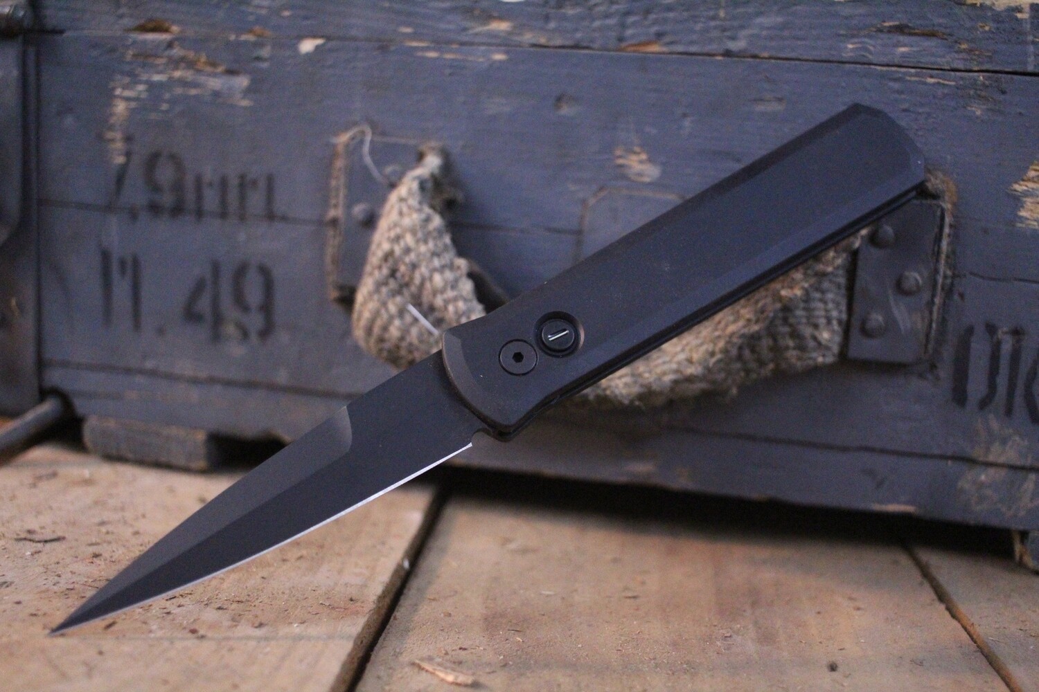 Pro-Tech Godfather Operator 4&quot; Automatic Knife / Black Aluminum / Black Sterile 154CM