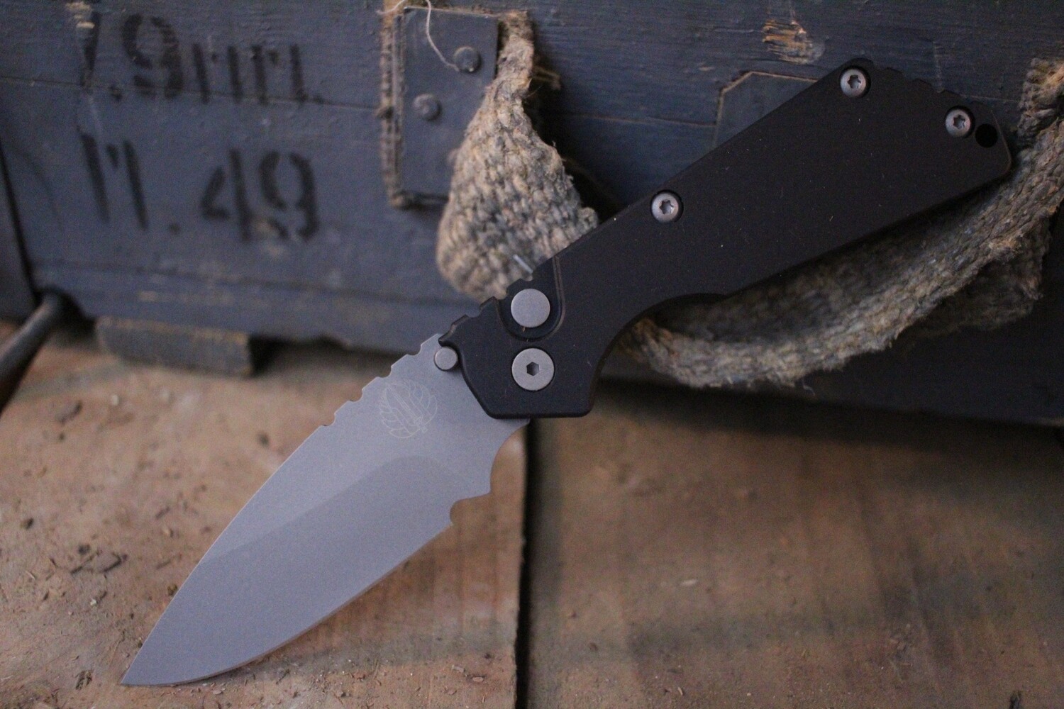 Strider + Pro-Tech SNG 3.5&quot; Automatic Knife / Black Aluminum / Bead Blasted