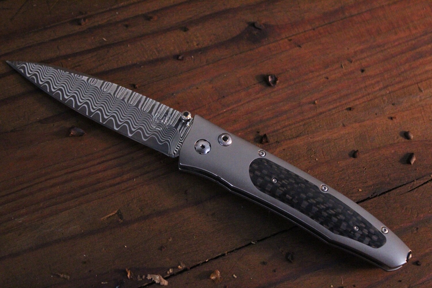 William Henry Studio B05 Gentac Centrifuge 3.25&quot; Button Lock Folder / Titanium &amp; Carbon Fiber /  ZDP-189 Wave Damascus