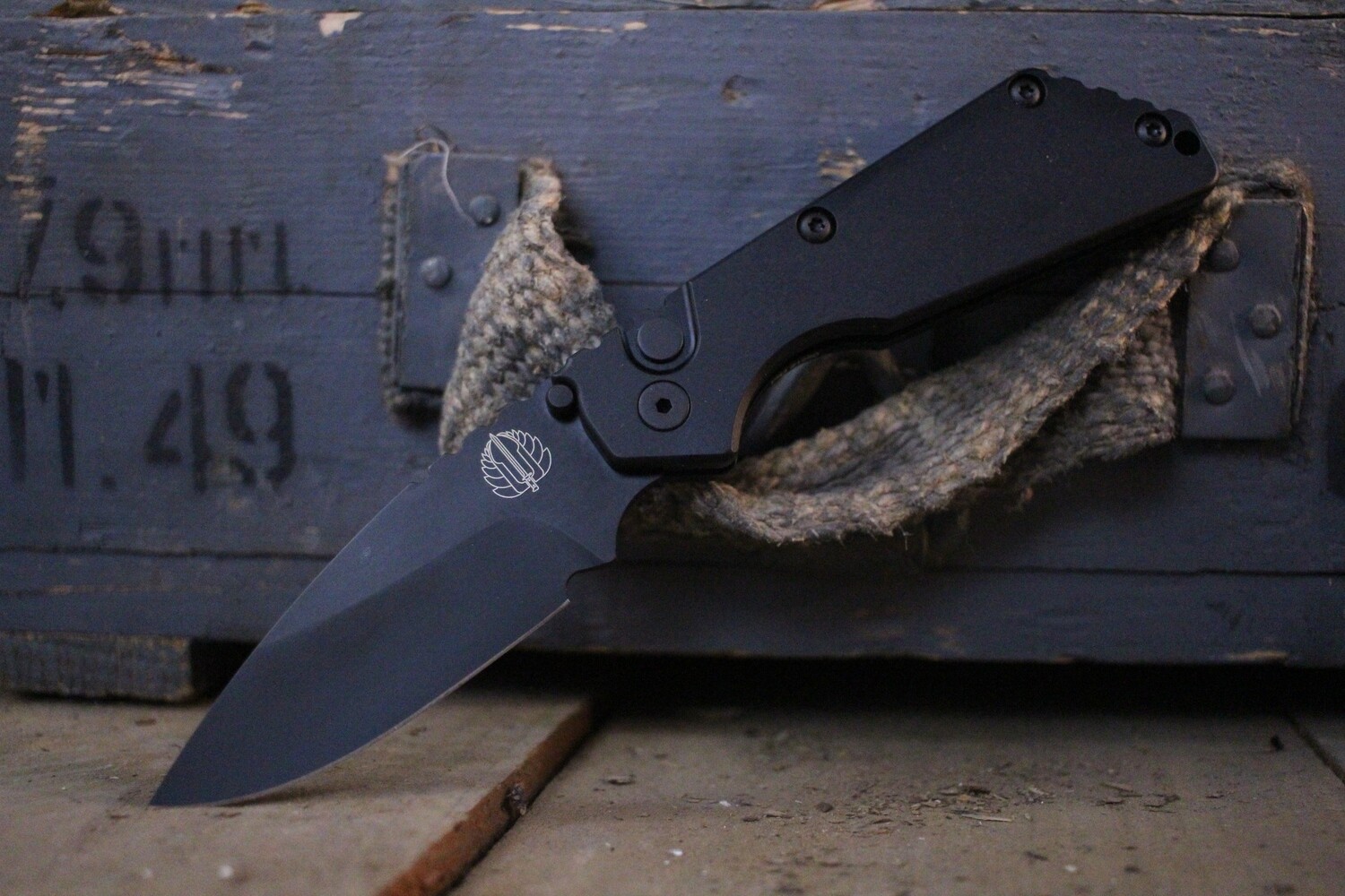 Strider + Pro-Tech SnG 3.5&quot; Automatic Knife / Solid Black Aluminum / Black