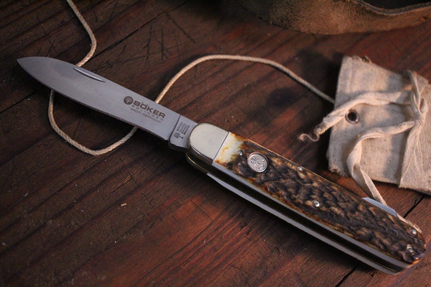 Boker Tree Brand Mono Hunting Knife 3.25&quot; Lockback Knife / Stag / Satin / 440C ( Pre Owned )
