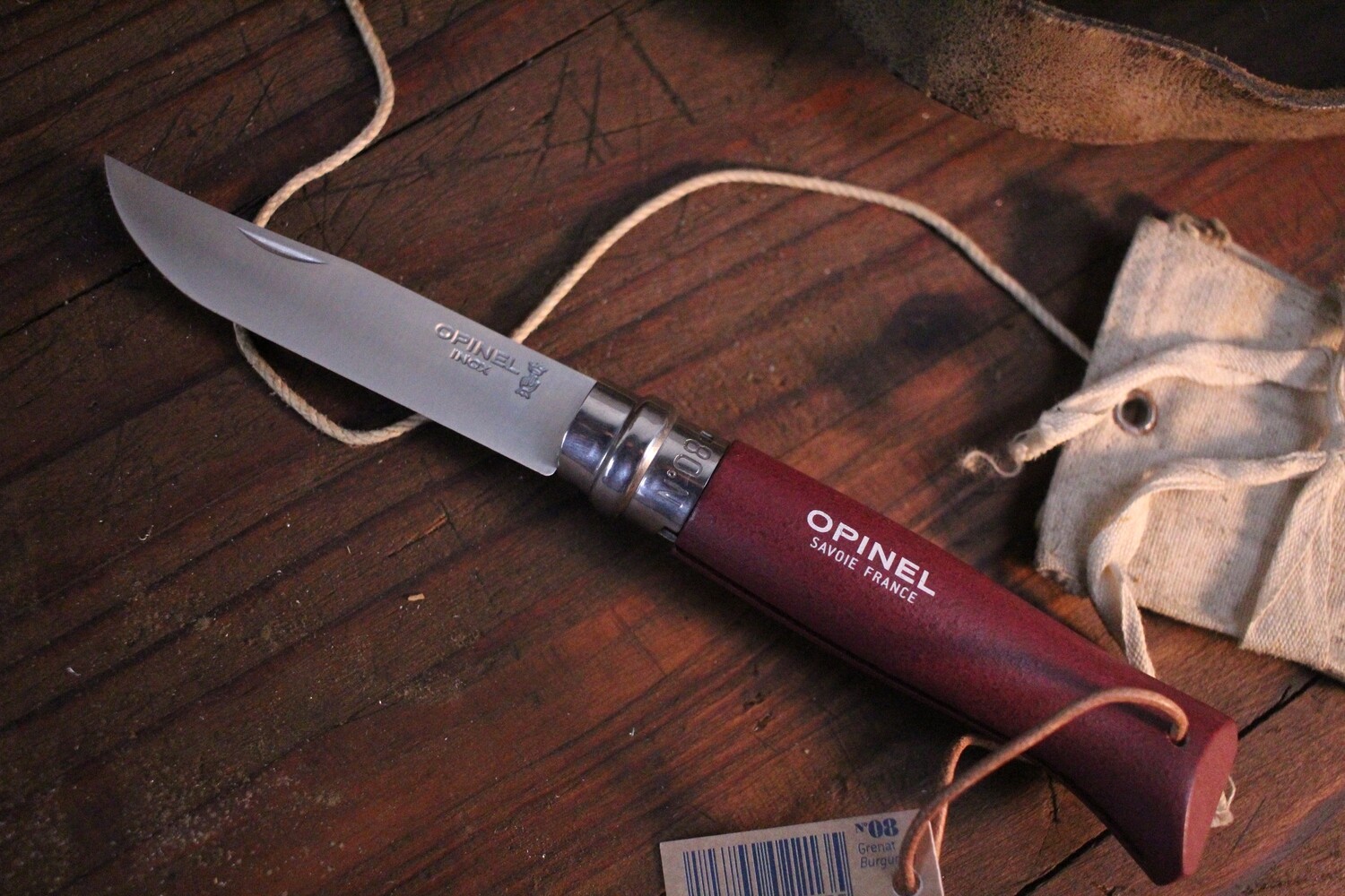 Opinel No. 8 3.25&quot; Folder / Burgundy Beech Wood / Satin High Carbon