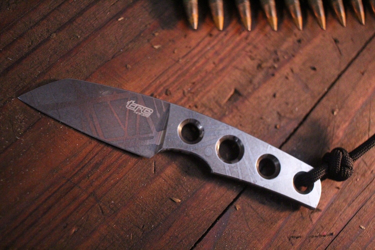 TRC Knives Mini Wharncliffe 2.2&quot; Fixed Blade Knife / Skeletonized / Etched / Elmax ( Pre Owned )