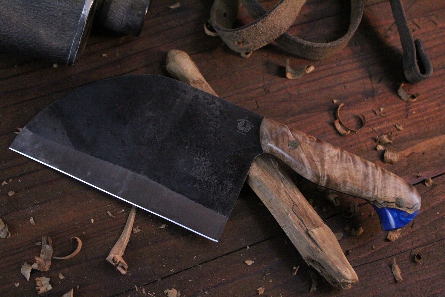 Semper Sharp Serbian Chef 6.25&quot; Fixed Blade / Maple &amp; Blue Epoxy / 80CRV2