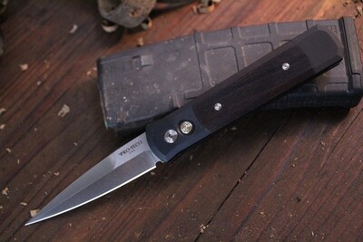 Pro-Tech Godfather 4" Automatic Knife / Black Aluminum / Cocobolo Inlay / Satin 154CM