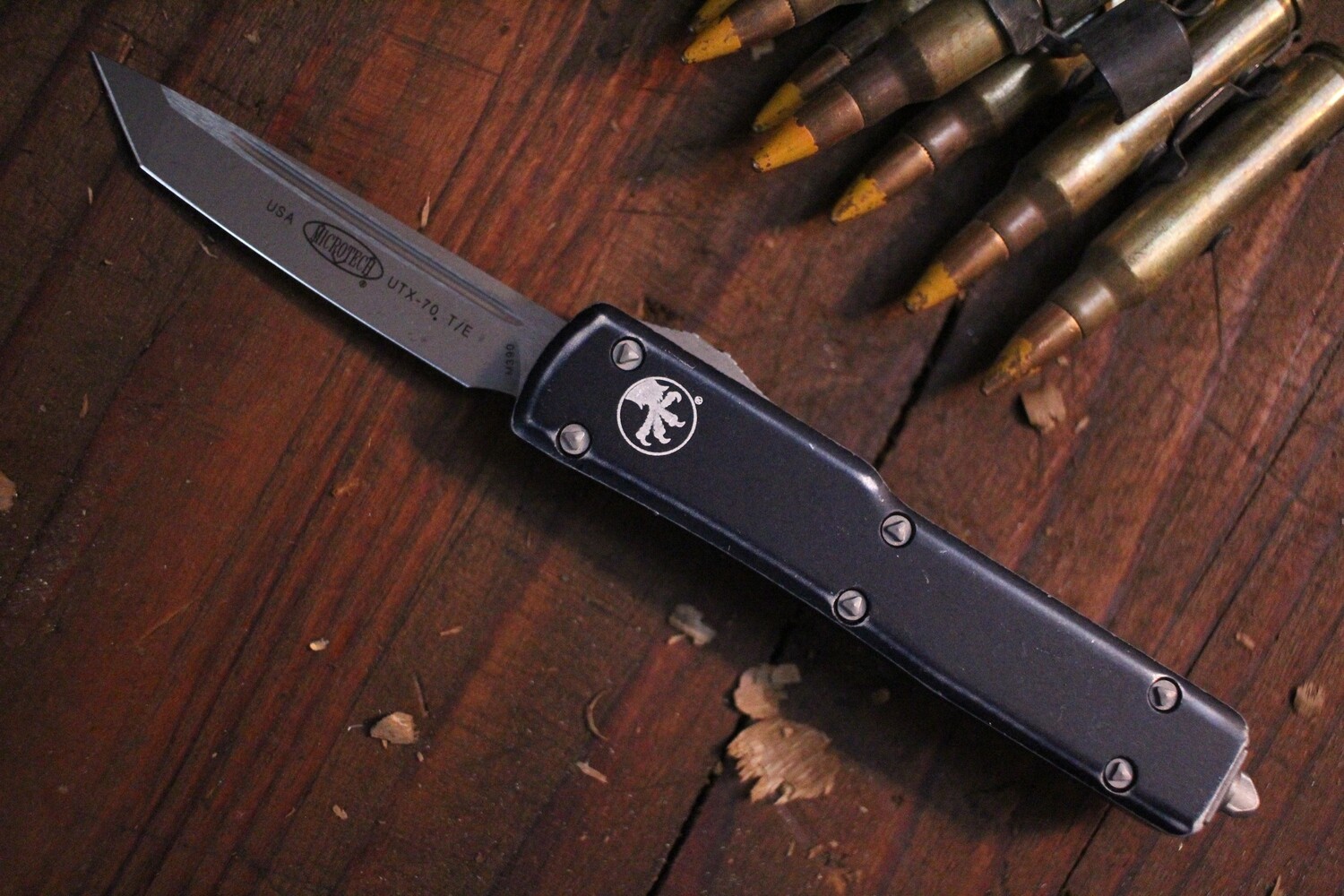 Microtech UTX-70 Tanto Automatic OTF 2.4&quot; Knife / Stonewash / Distressed Black