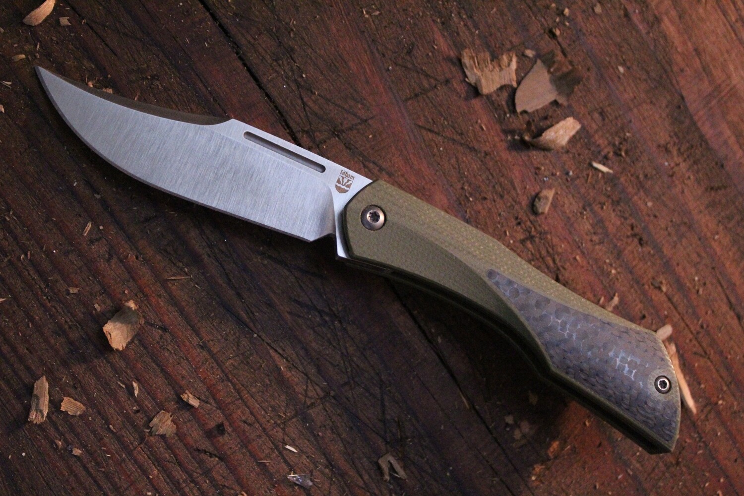 Isham Designs Black Star 2.5&quot; Folding Knife / Green G10 &amp; Carbon Fiber / Satin M390 / Clip Point ( Pre Owned )