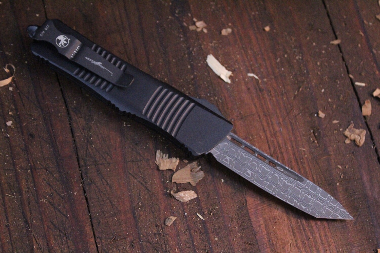 Microtech Signature Series Troodon T/E  3.08&quot; OTF Automatic Knife / Black / Damascus