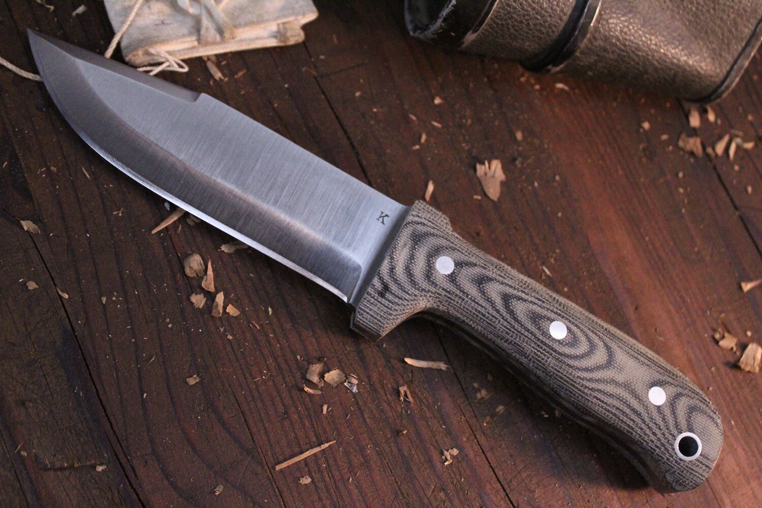 JK Handmade Knives C/U 6 6&quot; Fixed Blade Knife / Grey Micarta / Satin 01 ( Pre Owned )