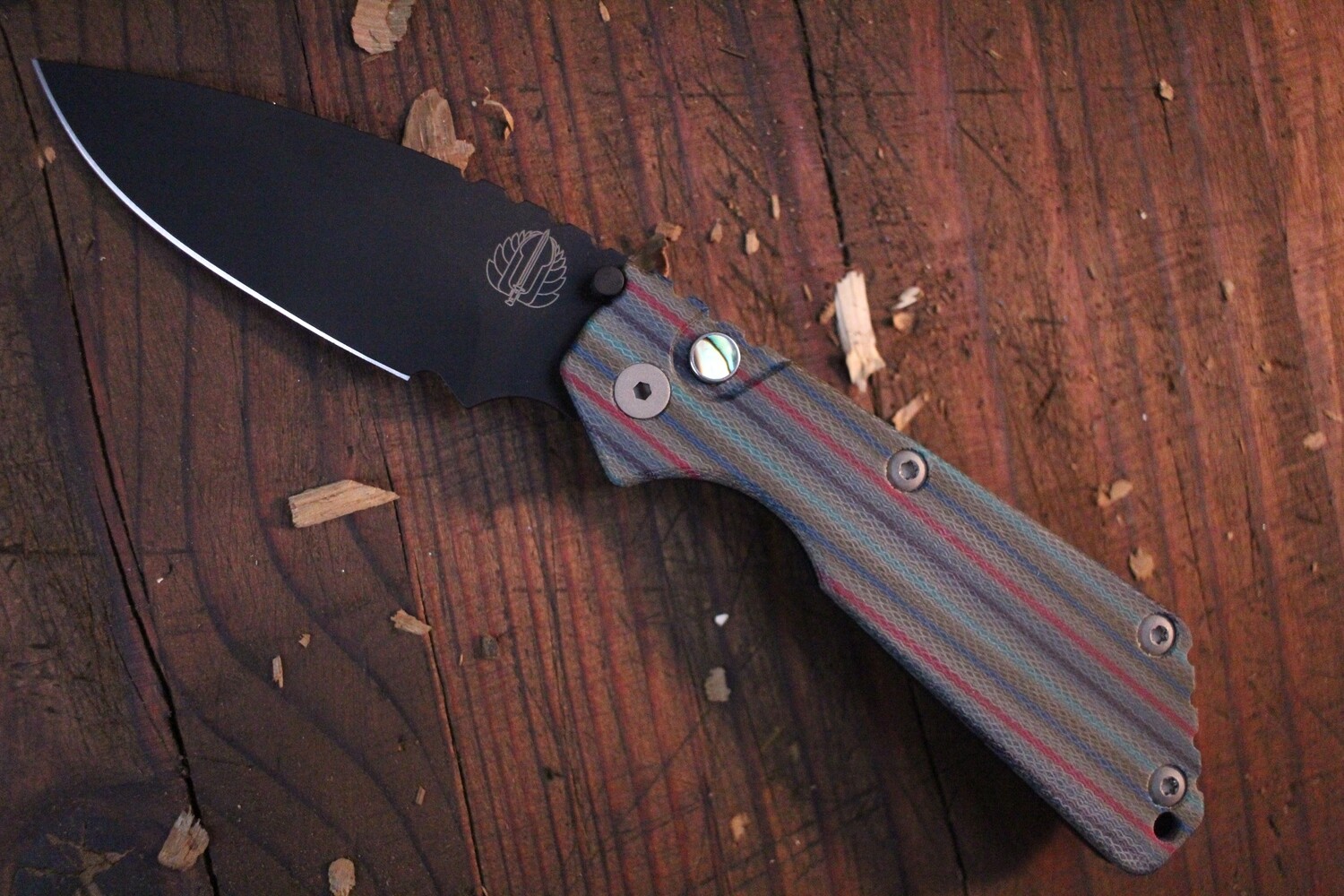 Pro-Tech Strider SNG 3.5&quot; Automatic Knife / Unique Micarta / Black 154CM / Abalone Button